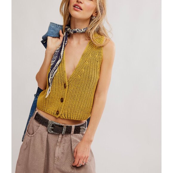 Free People Sweaters - 🆕 FREE PEOPLE Close To Me Vest / Mustard Gold